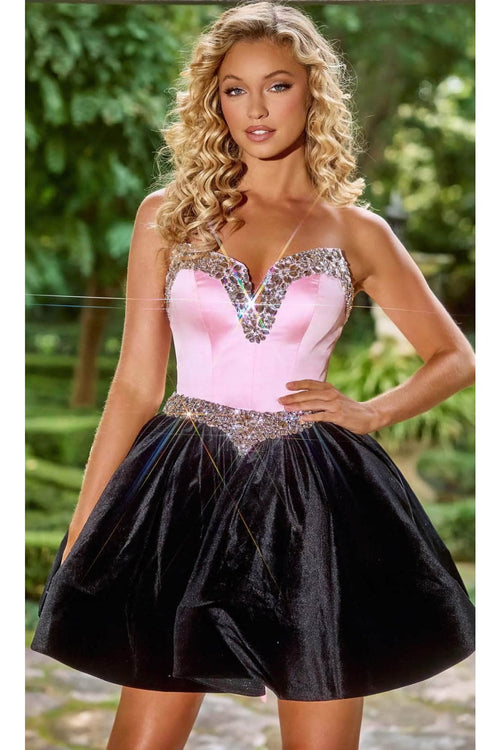 Portia and Scarlett PS24014 -short- A-Line Cocktail Dress with Beaded Trim - Black Blue / 24 - Dress