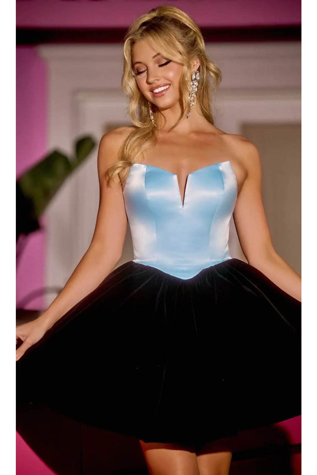 Portia and Scarlett PS24015 - Strapless V-Neck Cocktail Dress for a Sophisticated Style - Black Blue / 4 - Dress