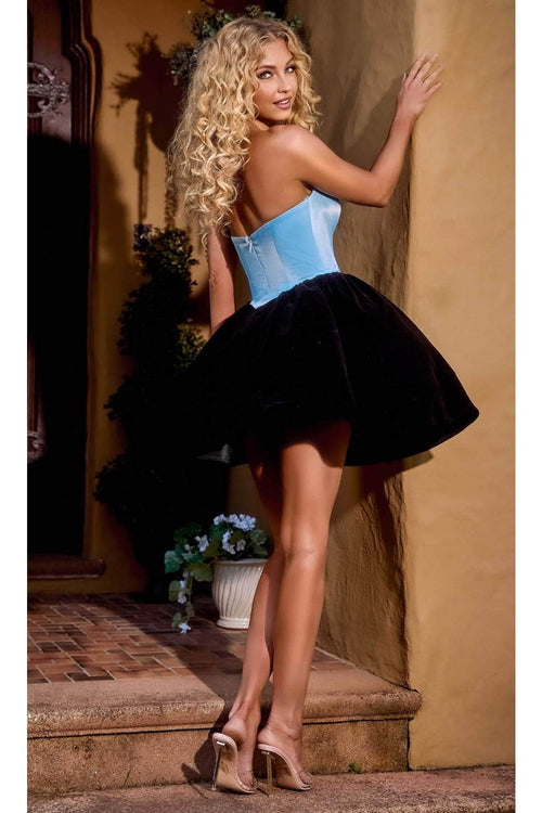 Portia and Scarlett PS24015 - Strapless V-Neck Cocktail Dress for a Sophisticated Style - Black Blue / 6 - Dress