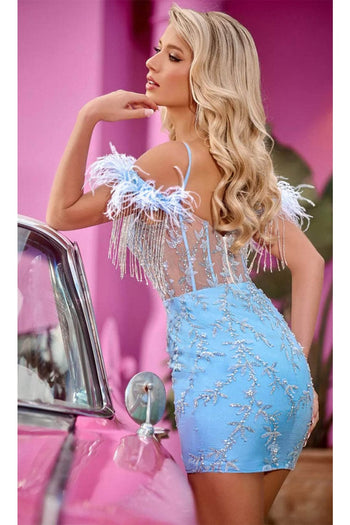 Portia and Scarlett PS24021 -short- Cold Shoulder Cocktail Dress with Beading - Blue / 2 - Dress