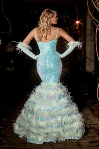 Portia And Scarlett PS24037 Fitted Sequin Mermaid Feather Prom Dress - Dress