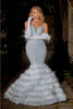 Portia And Scarlett PS24037 Fitted Sequin Mermaid Feather Prom Dress - CINDERELLA BLUE / Dress