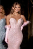 Portia And Scarlett PS24037 Fitted Sequin Mermaid Feather Prom Dress - PINK / Dress