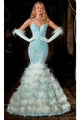 Portia and Scarlett PS24037 -long- Trumpet Prom Dress with Feather Details - Celeste-Blue / Dress