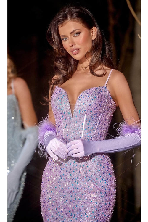 Portia and Scarlett PS24037 -long- Trumpet Prom Dress with Feather Details - Cinderella-Blue / 4 - Dress