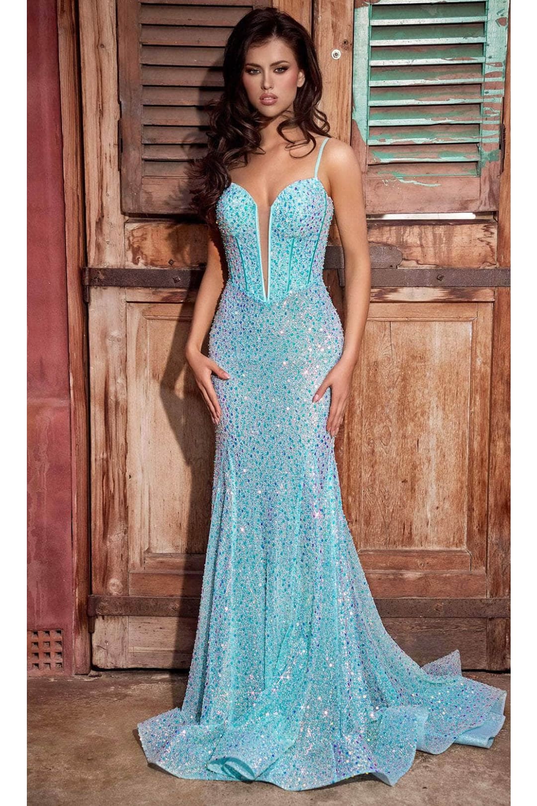 Portia and Scarlett PS24038 - long- Sweetheart Prom Dress with Sequin Details - Aqua / 22 - Dress