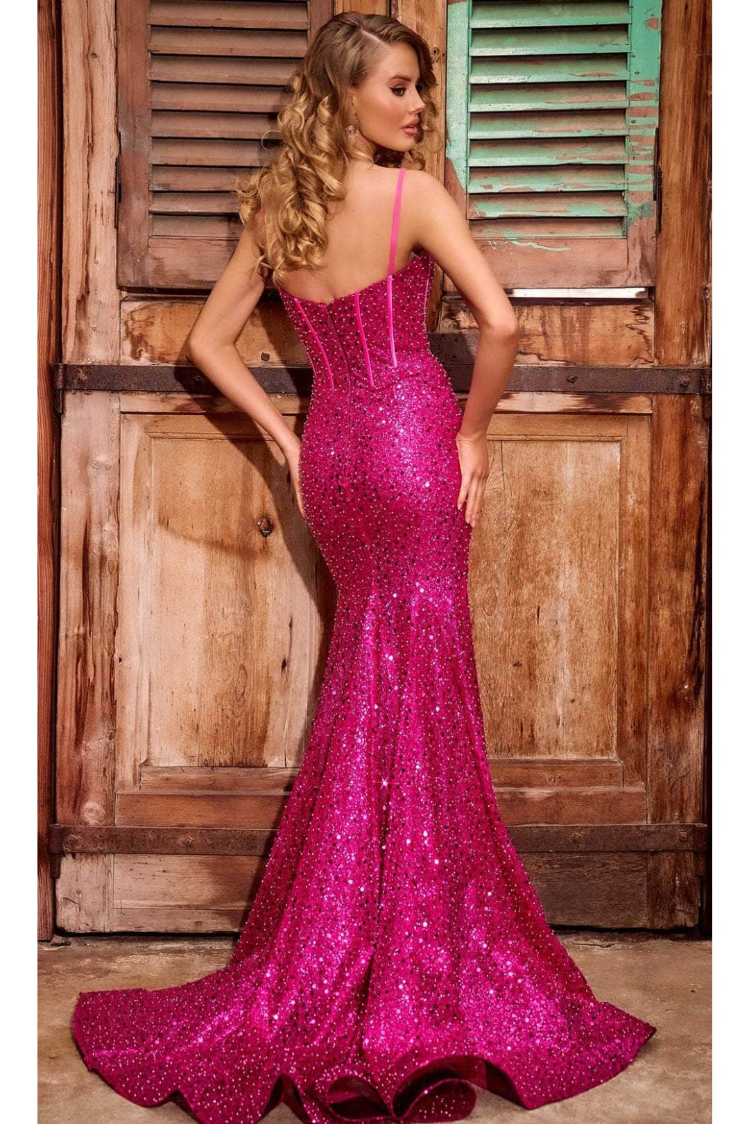 Portia and Scarlett PS24038 - long- Sweetheart Prom Dress with Sequin Details - Celeste-Blue / 12 - Dress