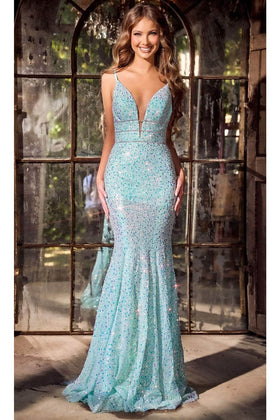 Portia and Scarlett PS24041 -long- Sequin Plunge Prom Dress
