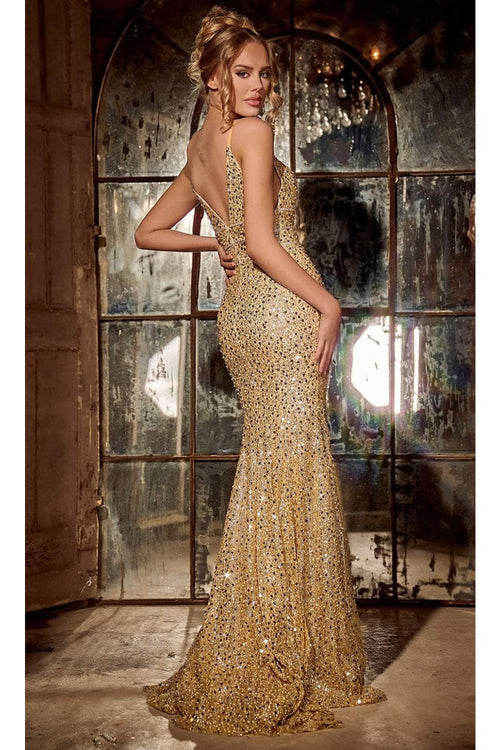 Portia and Scarlett PS24041 -long- Sequin Plunge Prom Dress - Celeste-Blue / 10 - Dress