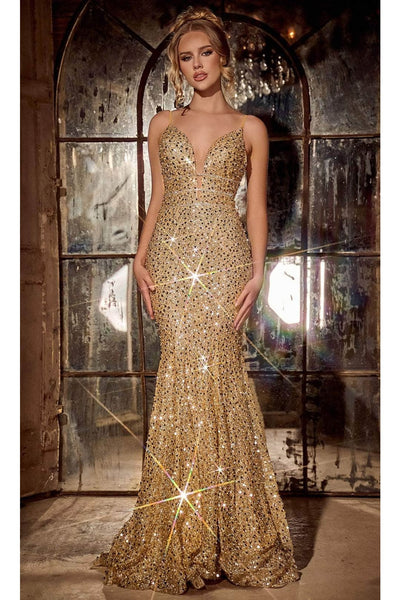 Portia and Scarlett PS24041 -long- Sequin Plunge Prom Dress - Celeste-Blue / 8 - Dress