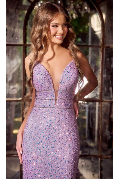 Portia and Scarlett PS24041 -long- Sequin Plunge Prom Dress - Cinderella-Blue / 4 - Dress