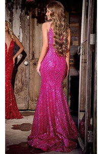 Portia and Scarlett PS24041 -long- Strap-Ornate Waist Prom Dress - Hot-Pink / 2 - Dress