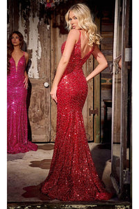 Portia and Scarlett PS24041 -long- Strap-Ornate Waist Prom Dress - Hot-Pink / 20 - Dress