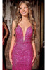 Portia and Scarlett PS24041 -long- Strap-Ornate Waist Prom Dress - Hot-Pink / 4 - Dress