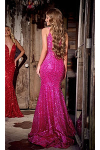 Portia And Scarlett PS24041 Plunging Neck Sequin Mermaid long Dress - Dress