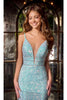 Portia And Scarlett PS24041 Plunging Neck Sequin Mermaid long Dress - Dress