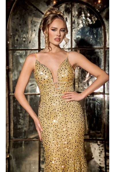 Portia And Scarlett PS24041 Plunging Neck Sequin Mermaid long Dress - Dress