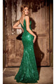 Portia And Scarlett PS24041 Plunging Neck Sequin Mermaid long Dress - Dress