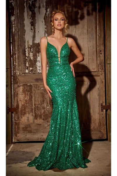 Portia And Scarlett PS24041 Plunging Neck Sequin Mermaid long Dress - Dress
