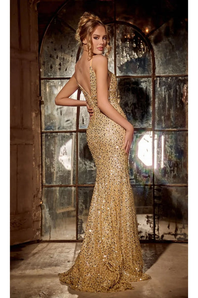 Portia And Scarlett PS24041 Plunging Neck Sequin Mermaid long Dress - Dress
