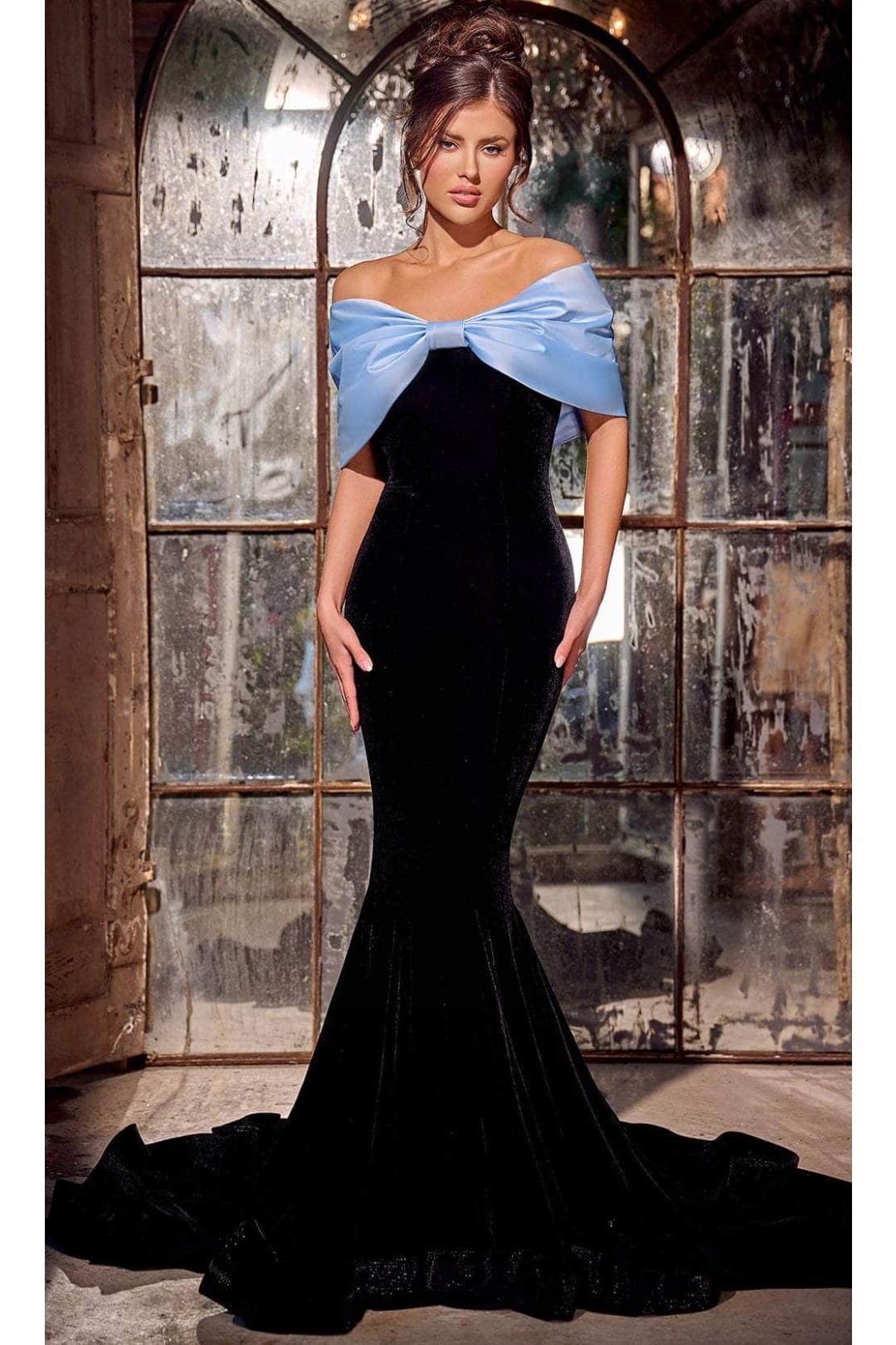 Portia and Scarlett PS24042 -long- Prom Dress with Bow Detail - Black-Blue / 00 - Dress