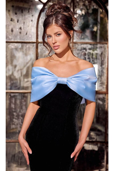 Portia and Scarlett PS24042 -long- Prom Dress with Bow Detail - Black-Blue / 18 - Dress