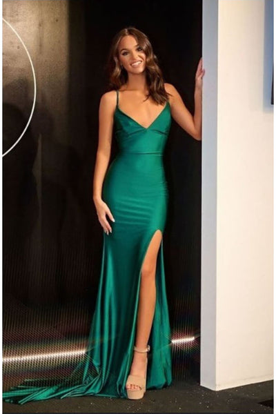 Portia and Scarlett PS24050X Spaghetti Straps Train Formal Gown - EMERALD GREEN / Dress