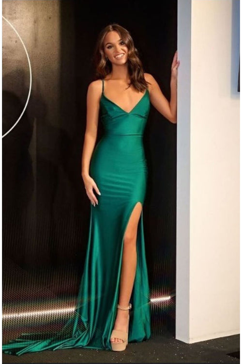 Portia and Scarlett PS24050X Spaghetti Straps Train Formal Gown - EMERALD GREEN / Dress