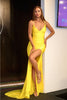 Portia and Scarlett PS24050X Spaghetti Straps Train Formal Gown - YELLOW / 00 - Dress