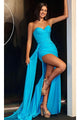 Portia and Scarlett PS24052X - long- Sweetheart Prom Dress with High Slit - Aqua / 00 - Dress