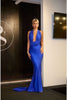 Portia and Scarlett PS24053X Halter Wrap Stretchy Formal Evening Gown - COBALT / Dress