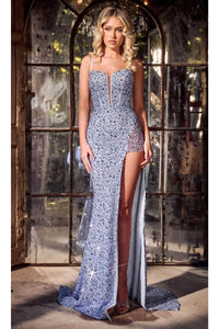 Portia and Scarlett PS24057 -long- Lace-Up Sequin Prom Dress - Blue / 00 - Dress