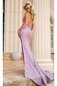 Portia and Scarlett PS24057 -long- Lace-Up Sequin Prom Dress - Blue / 22 - Dress