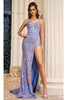 Portia and Scarlett PS24057 -long- Lace-Up Sequin Prom Dress - Blue / 4 - Dress