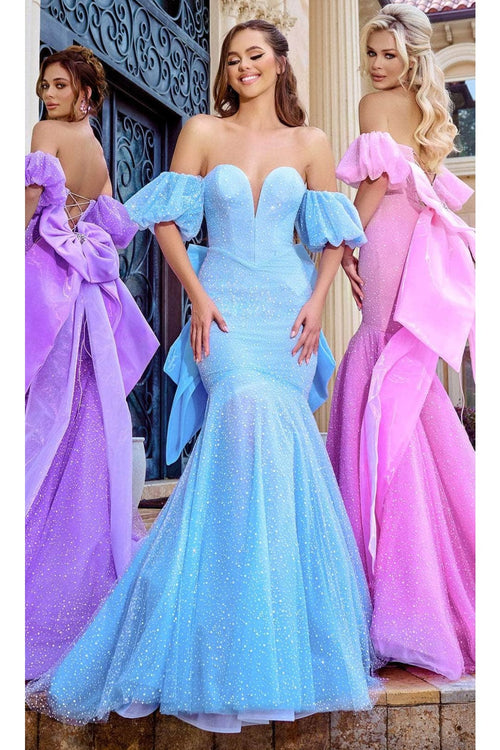 Portia and Scarlett PS24065 - long-Prom Dress with Bow Back Detail - Blue / 00 - Dress