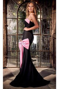 Portia and Scarlett PS24069 -long- Bow Detailed Slit Prom Dress - Black-Blue / 18 - Dress