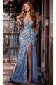 Portia and Scarlett PS24070 -long- Glitter Ornate Prom Dress for a Dazzling Night Out - Blue / 00 - Dress