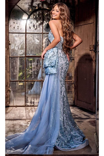 Portia and Scarlett PS24070 -long- Glitter Ornate Prom Dress for a Dazzling Night Out - Blue / 18 - Dress