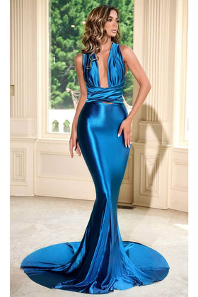 Portia and Scarlett PS24091X -long- Sleek Prom Dress with Plunging Neckline
