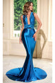 Portia and Scarlett PS24091X -long- Sleek Prom Dress with Plunging Neckline - Blue / 00 - Dress