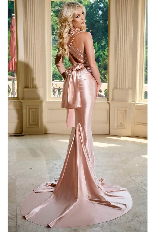 Portia and Scarlett PS24091X -long- Sleek Prom Dress with Plunging Neckline - Blue / 18 - Dress