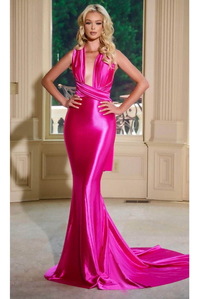 Portia and Scarlett PS24091X -long- Sleek Prom Dress with Plunging Neckline - Blue / 20 - Dress