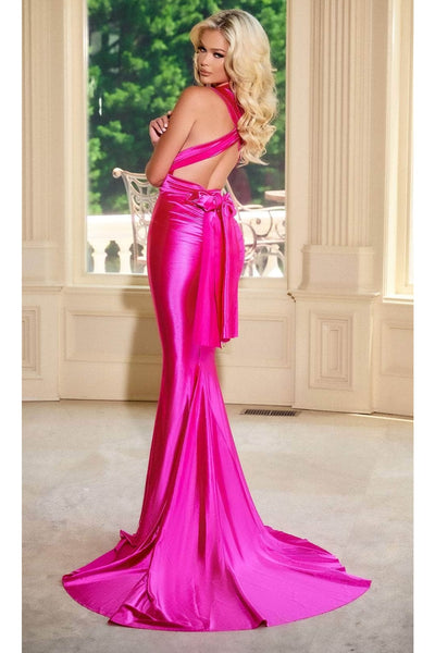 Portia and Scarlett PS24091X -long- Sleek Prom Dress with Plunging Neckline - Blue / 22 - Dress