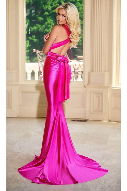 Portia and Scarlett PS24091X -long- Sleek Prom Dress with Plunging Neckline - Blue / 22 - Dress