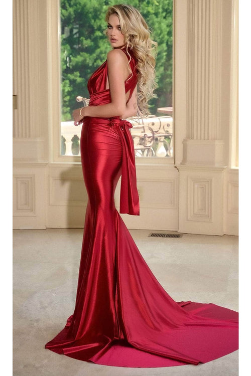 Portia and Scarlett PS24091X -long- Sleek Prom Dress with Plunging Neckline - Blush / 2 - Dress