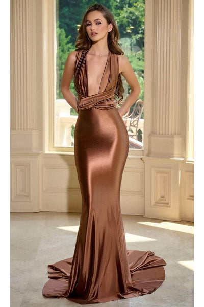Portia and Scarlett PS24091X -long- Sleek Prom Dress with Plunging Neckline - Blush / 4 - Dress