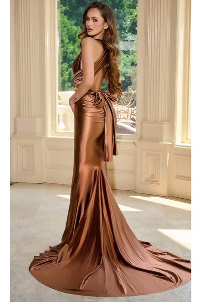 Portia and Scarlett PS24091X -long- Sleek Prom Dress with Plunging Neckline - Blush / 6 - Dress
