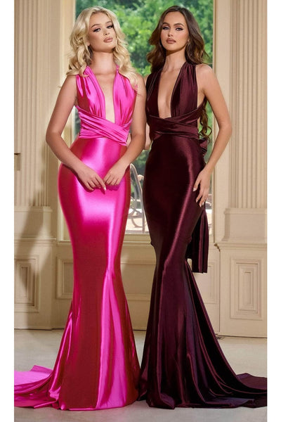 Portia and Scarlett PS24091X -long- Sleek Prom Dress with Plunging Neckline - Blush / 8 - Dress