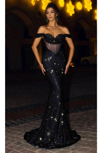 Portia and Scarlett PS24112 -long- Evening Gown with Corset Bodice and Beading - Black / 00 - Dress