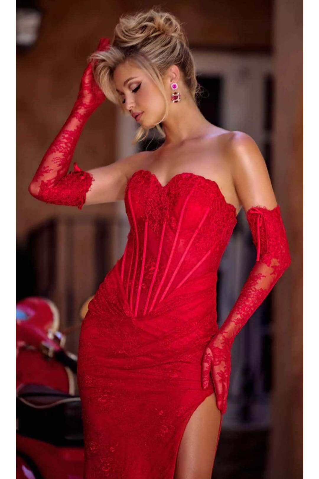 Portia and Scarlett PS24139 -long- Sweetheart Gown with Corset - Red / 00 - Dress